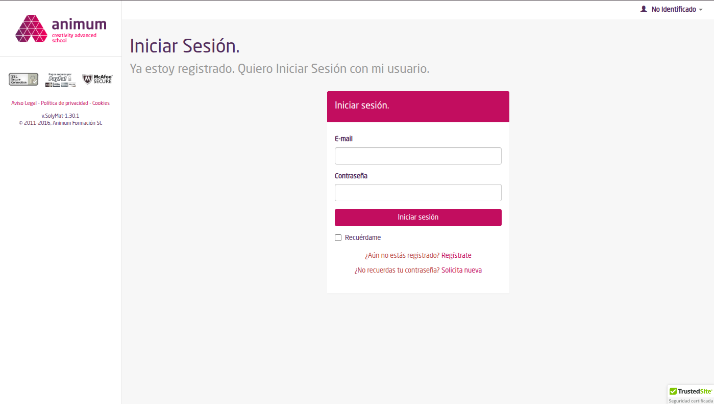 Captura de la página de inicio de SOLYMAT-1